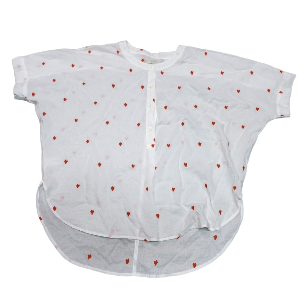 Loft Cotton White Festive Turkey Design Lightweight Blouse Shirt Size Medium